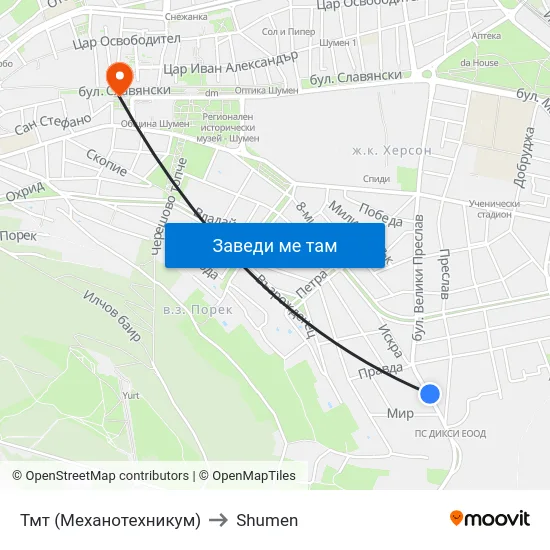 Тмт (Механотехникум) to Shumen map