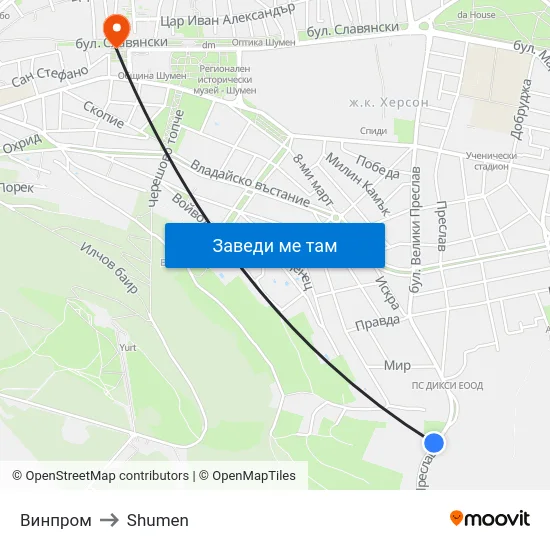 Винпром to Shumen map