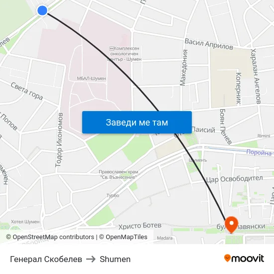 Генерал Скобелев to Shumen map