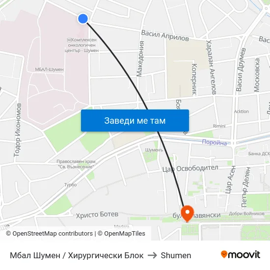 Мбал Шумен / Хирургически Блок to Shumen map