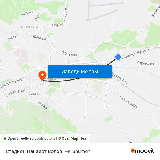 Стадион Панайот Волов to Shumen map