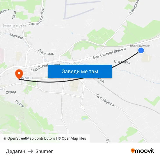 Дедагач to Shumen map