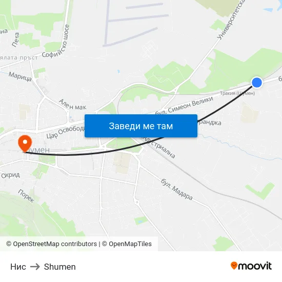 Нис to Shumen map