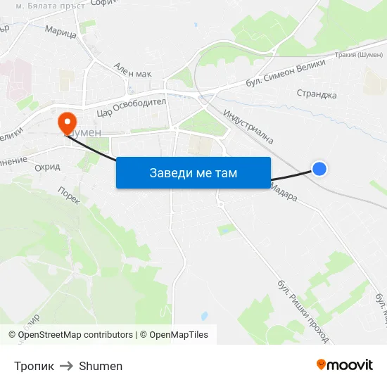 Тропик to Shumen map