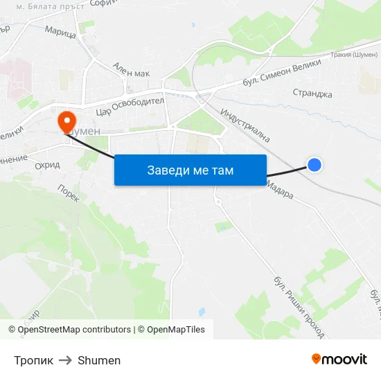 Тропик to Shumen map