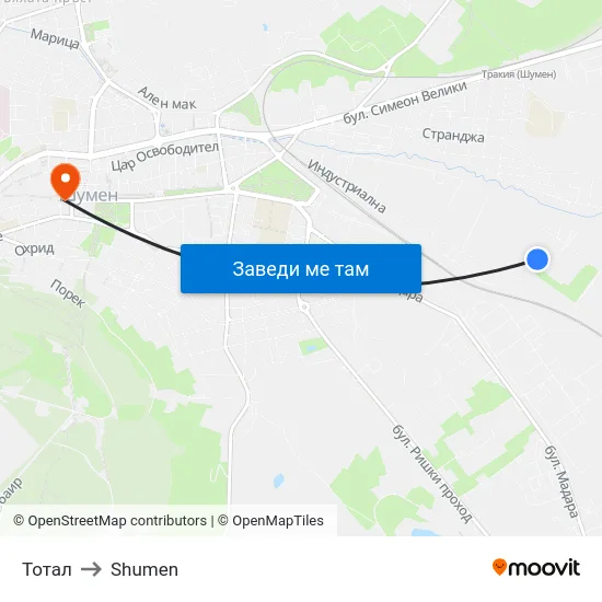 Тотал to Shumen map