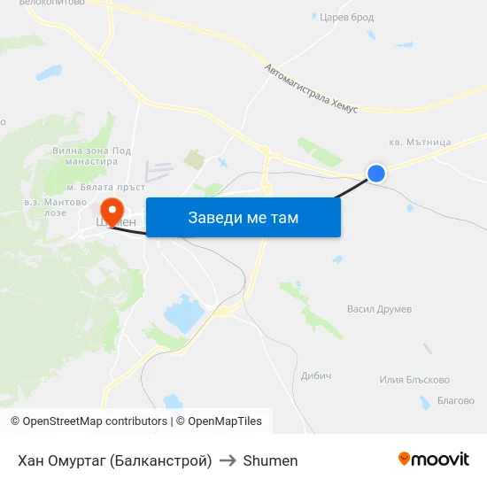 Хан Омуртаг (Балканстрой) to Shumen map