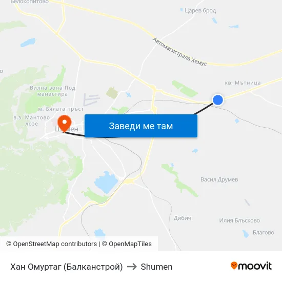 Хан Омуртаг (Балканстрой) to Shumen map