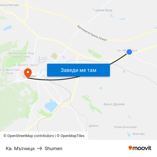 Кв. Мътница to Shumen map