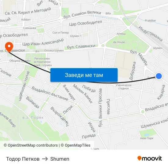 Тодор Петков to Shumen map