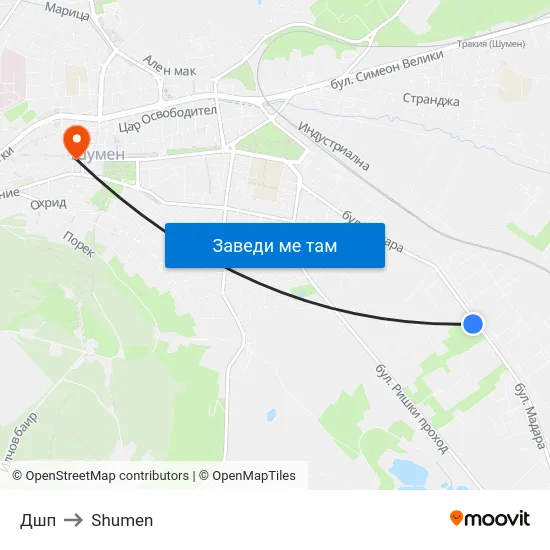 Дшп to Shumen map