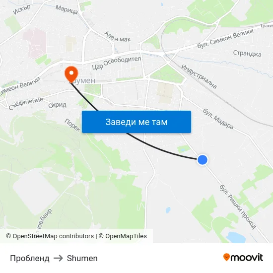 Пробленд to Shumen map