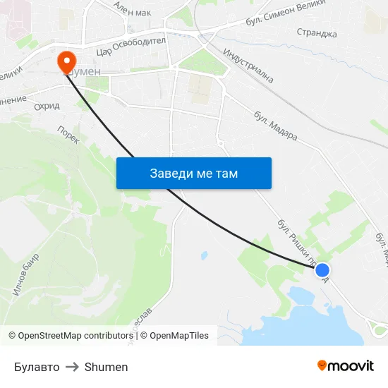 Булавто to Shumen map