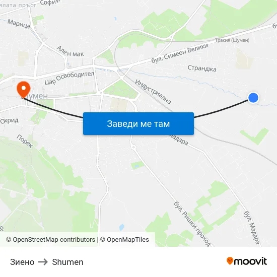 Зиено to Shumen map