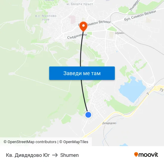 Кв. Дивдядово Юг to Shumen map