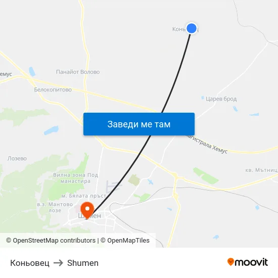 Коньовец to Shumen map