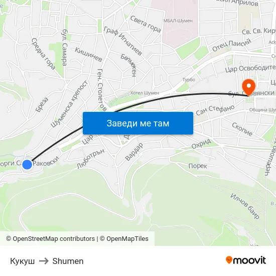 Кукуш to Shumen map