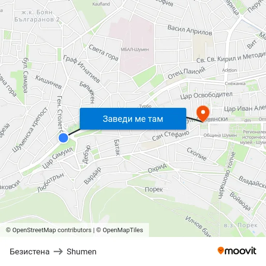 Безистена to Shumen map