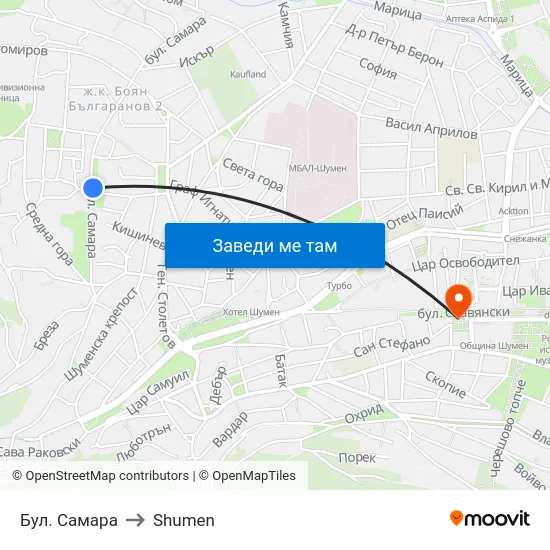 Бул. Самара to Shumen map