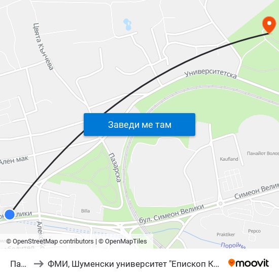 Пазара to ФМИ, Шуменски университет "Епископ Константин Преславски" map