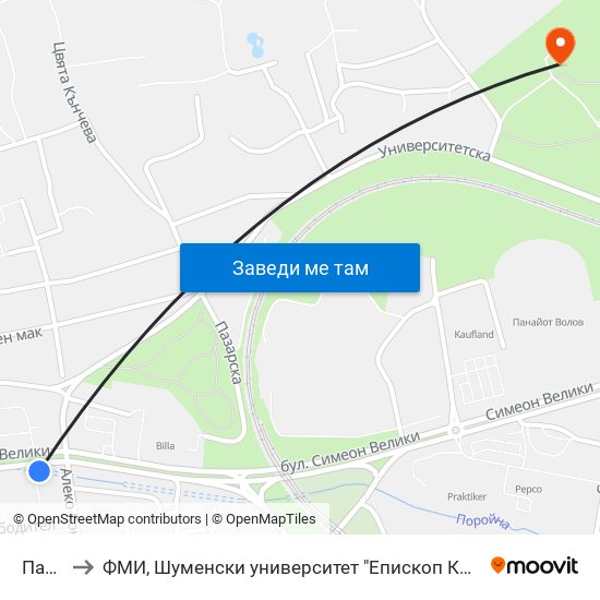 Пазара to ФМИ, Шуменски университет "Епископ Константин Преславски" map