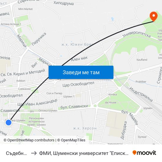 Съдебна Палата to ФМИ, Шуменски университет "Епископ Константин Преславски" map