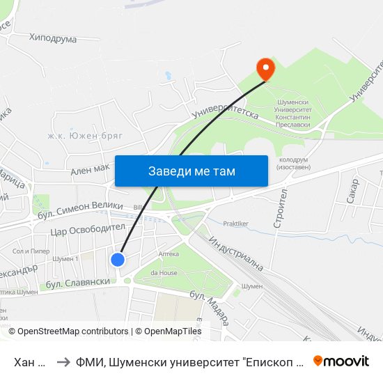Хан Сабин to ФМИ, Шуменски университет "Епископ Константин Преславски" map