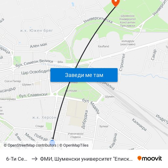 6-Ти Септември to ФМИ, Шуменски университет "Епископ Константин Преславски" map