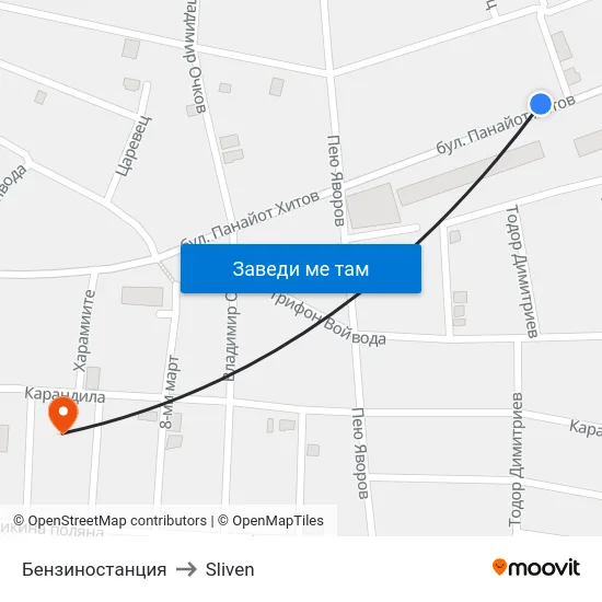 Бензиностанция to Sliven map