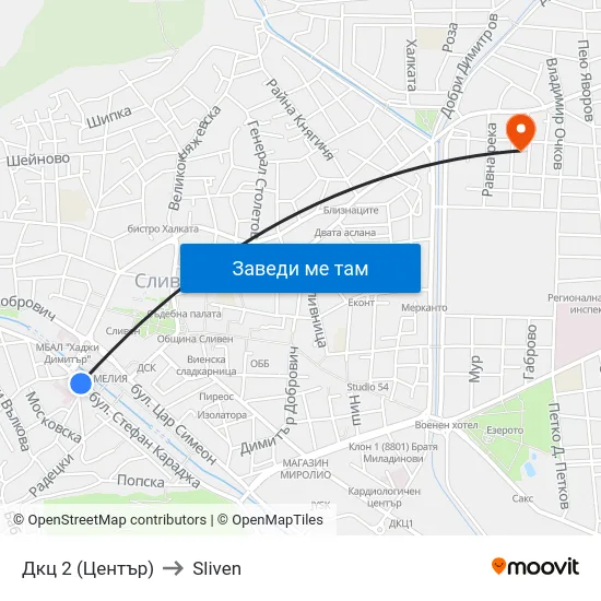 Дкц 2 (Център) to Sliven map