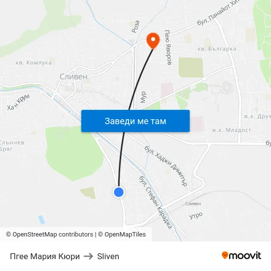 Пгее Мария Кюри to Sliven map