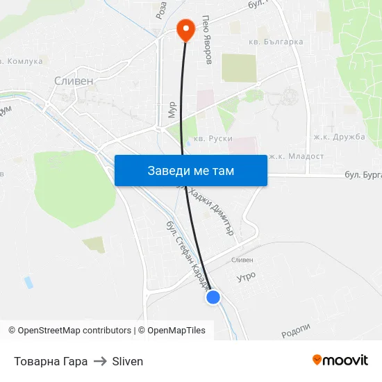 Товарна Гара to Sliven map