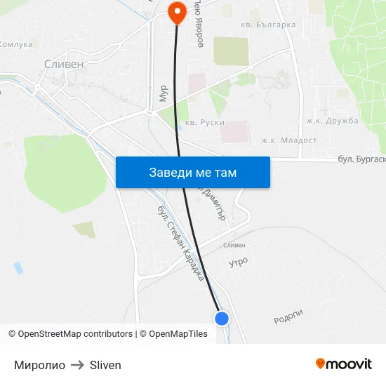 Миролио to Sliven map