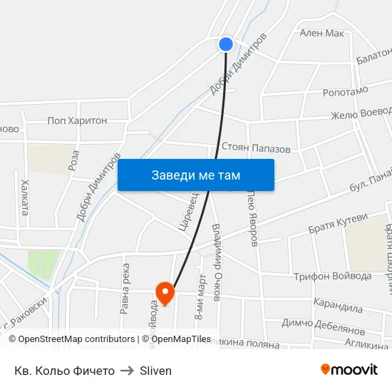 Кв. Кольо Фичето to Sliven map