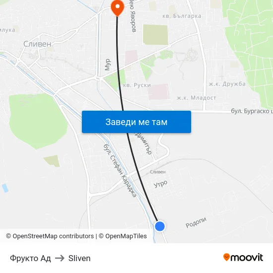 Фрукто Ад to Sliven map