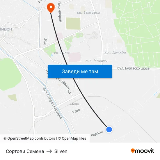 Сортови Семена to Sliven map