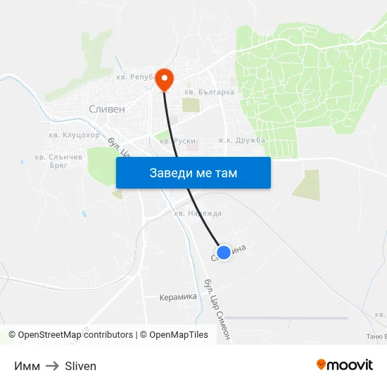 Имм to Sliven map