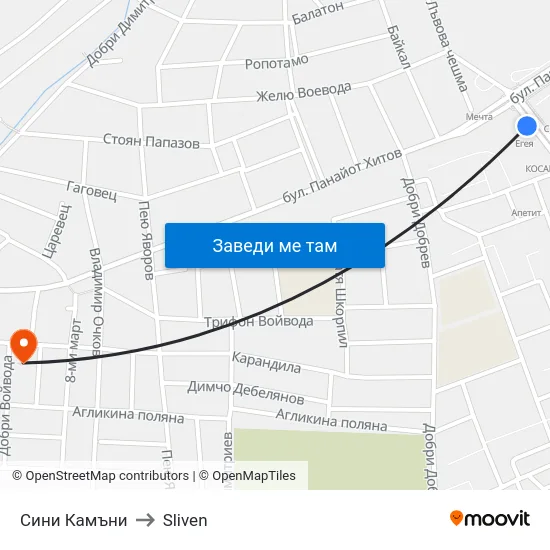 Сини Камъни to Sliven map
