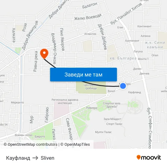 Кауфланд to Sliven map