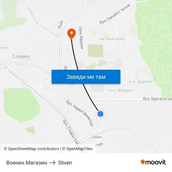 Военен Магазин to Sliven map
