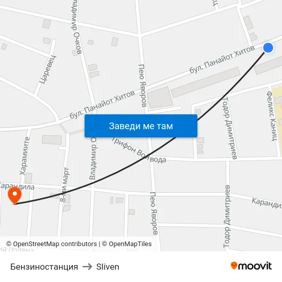 Бензиностанция to Sliven map