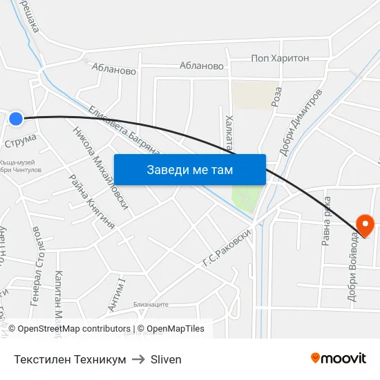 Текстилен Техникум to Sliven map