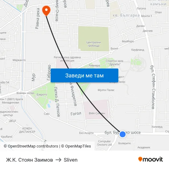 Ж.К. Стоян Заимов to Sliven map