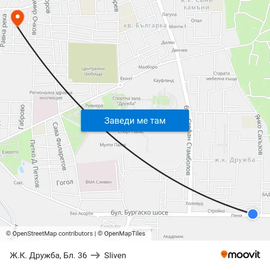 Ж.К. Дружба, Бл. 36 to Sliven map