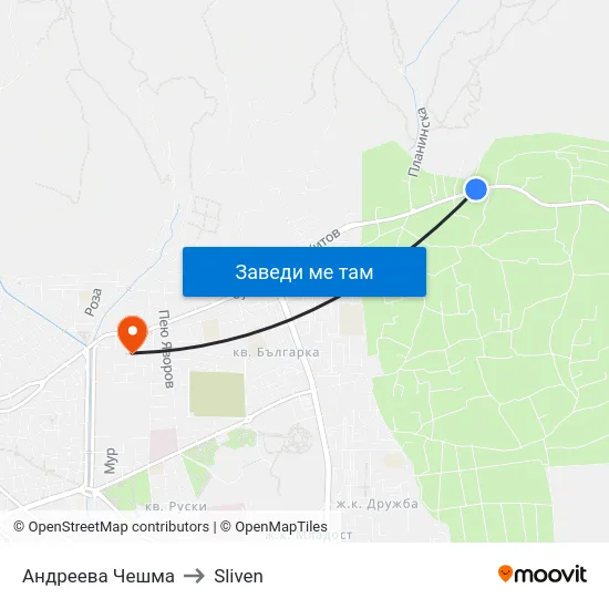 Андреева Чешма to Sliven map
