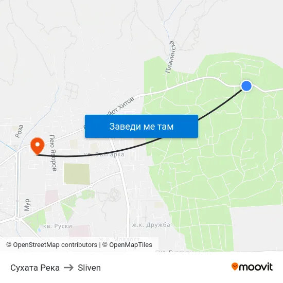 Сухата Река to Sliven map