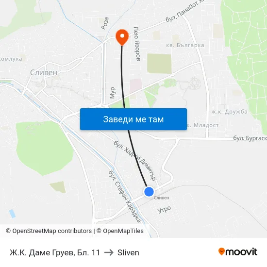 Ж.К. Даме Груев, Бл. 11 to Sliven map