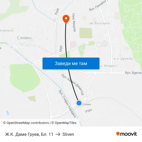 Ж.К. Даме Груев, Бл. 11 to Sliven map