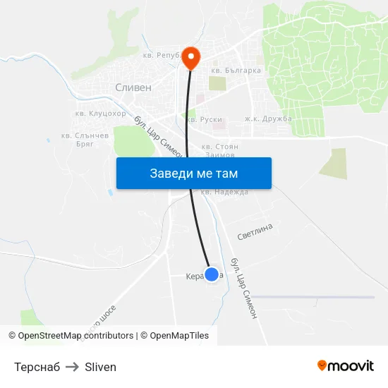Терснаб to Sliven map