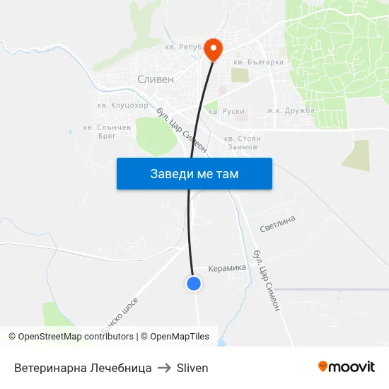 Ветеринарна Лечебница to Sliven map